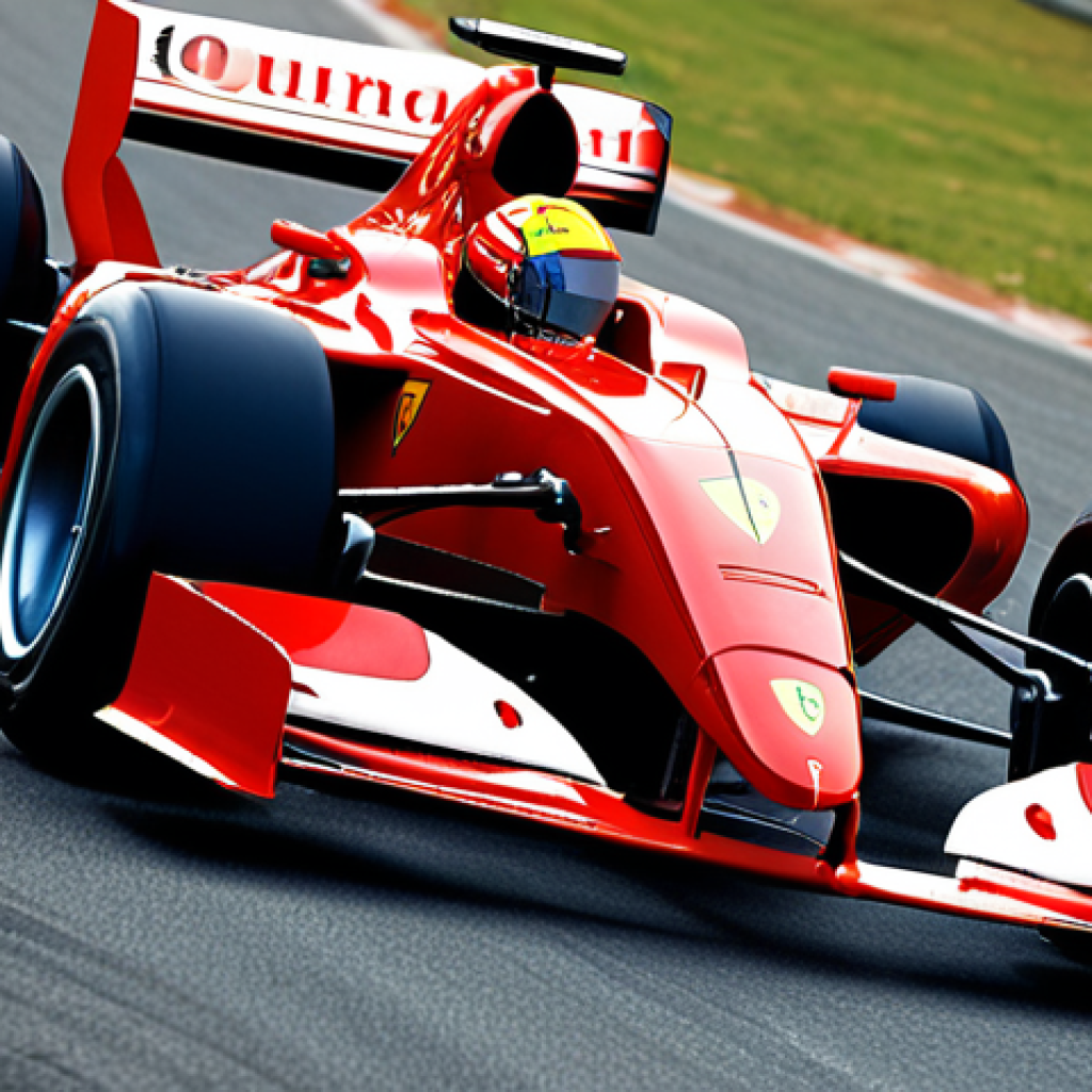 **Image:** A sleek, vibrant red Ferrari Formula 1 car speeding down a track, embodying speed and passion. Capture the essence of Italian racing heritage.