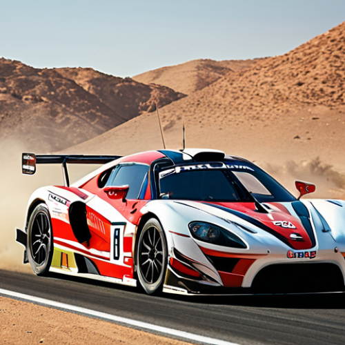 Home 27 **
> A dynamic motorsports scene capturing the balance between speed and endurance. Focus on a race car in motion, showcasing advanced technology and fuel efficiency. Include subtle elements of Arab culture or design to resonate with the target audience.
**