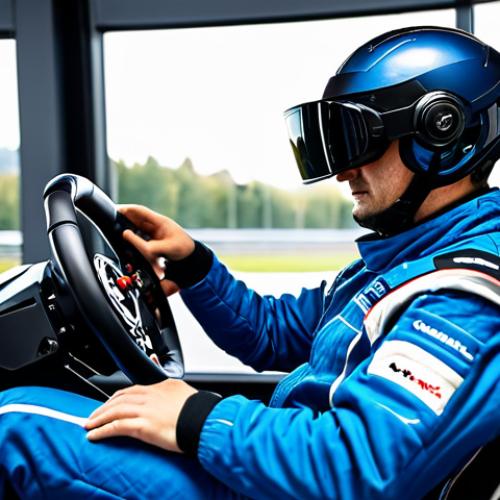 Home 24 VR Motorsport Training Simulation**
"A professional motorsport driver, fully clothed in a racing suit and helmet, using a virtual reality simulator in a modern training facility. The simulator includes a racing seat, steering wheel, and VR headset. Focus on the driver's intense concentration and the advanced technology. Safe for work, appropriate content, professional training environment, perfect anatomy, natural proportions, high quality, fully clothed, modest, family-friendly."
**