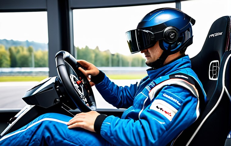 VR Motorsport Training Simulation**

"A professional motorsport driver, fully clothed in a racing suit and helmet, using a virtual reality simulator in a modern training facility. The simulator includes a racing seat, steering wheel, and VR headset. Focus on the driver's intense concentration and the advanced technology. Safe for work, appropriate content, professional training environment, perfect anatomy, natural proportions, high quality, fully clothed, modest, family-friendly."

**
